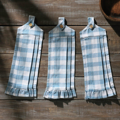 Annie Blue Buffalo Check Button Loop Tea Towels - Set of 3 - Primitive Star Quilt Shop