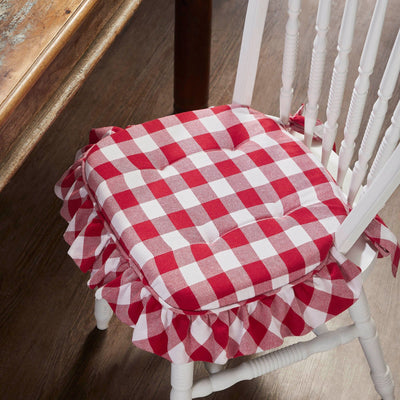 Annie Red Buffalo Check Ruffled Chair Pad 16.5x18" - Primitive Star Quilt Shop