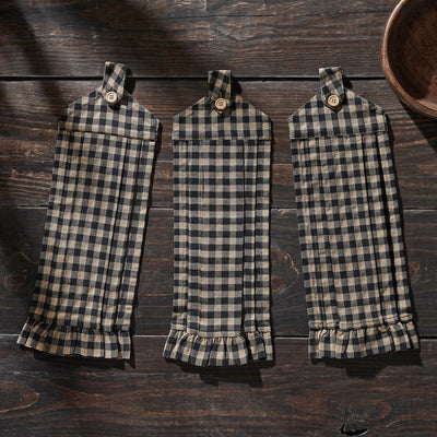 Black Check Button Loop Tea Towels - Set of 3 - Primitive Star Quilt Shop