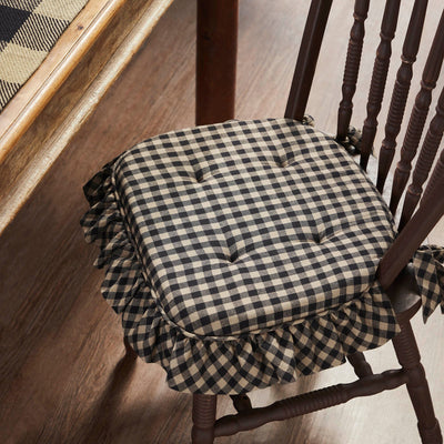Black Check Ruffled Chair Pad 16.5x18" - Primitive Star Quilt Shop