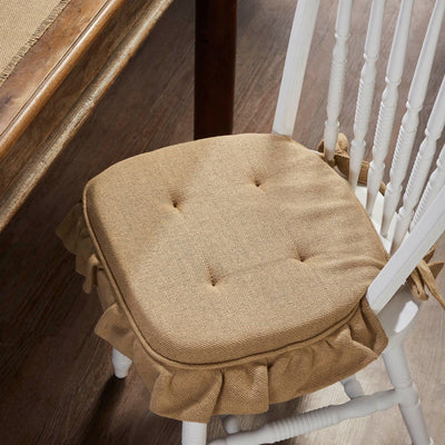 Burlap Natural Ruffled Chair Pad 16.5x18" - Primitive Star Quilt Shop