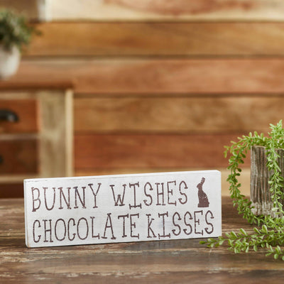 "Bunny Wishes Chocolate Kisses" Wood Sign - 4x12" - Primitive Star Quilt Shop