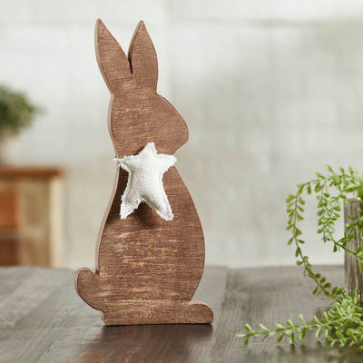 Wooden Bunny with Prim Burlap Star - Primitive Star Quilt Shop