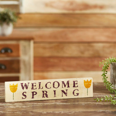 "Welcome Spring" Wood Sign - 3x14" - Primitive Star Quilt Shop