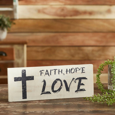 "Faith Hope Love" Wood Sign - 5.5x14.5" - Primitive Star Quilt Shop