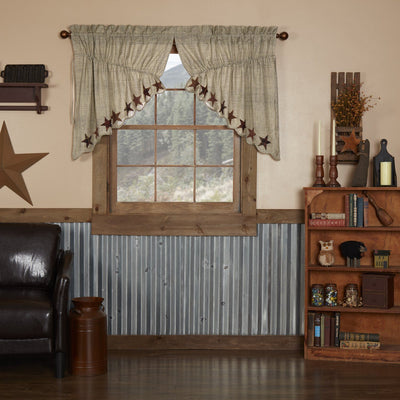 Abilene Star Scalloped Lined Prairie Swag Curtains - Primitive Star Quilt Shop