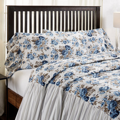 Annie Blue Floral Ruffled King Pillow Case - Set of 2 - Primitive Star Quilt Shop