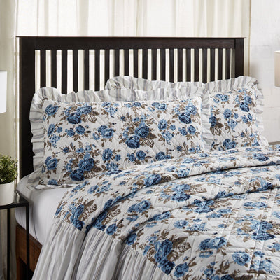 Annie Blue Floral Ruffled King Sham 21x37" - Primitive Star Quilt Shop