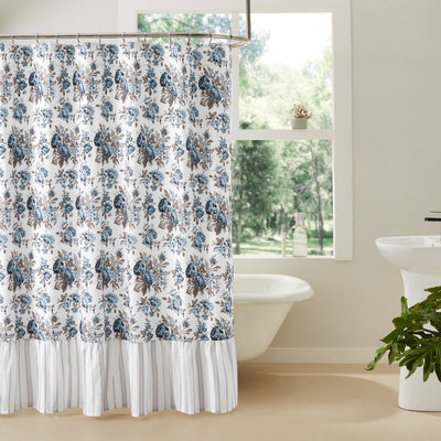 Annie Blue Floral Ruffled Shower Curtain - Primitive Star Quilt Shop