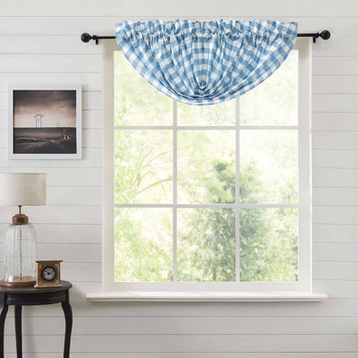 Annie Blue Buffalo Check Lined Balloon Valance - Primitive Star Quilt Shop