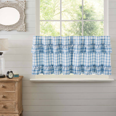 Annie Blue Buffalo Check Ruffled Lined Tier Curtains 24" - Primitive Star Quilt Shop