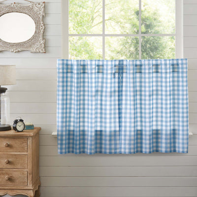 Annie Blue Buffalo Check Lined Tier Curtains 36" - Primitive Star Quilt Shop