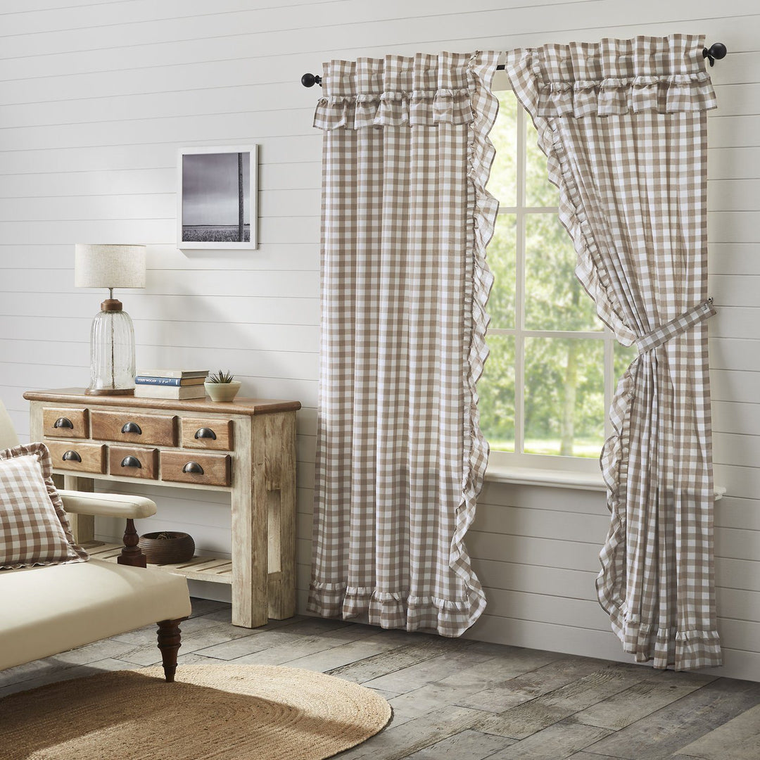 Annie Portabella Buffalo Check Ruffled Lined Panel Curtains 84