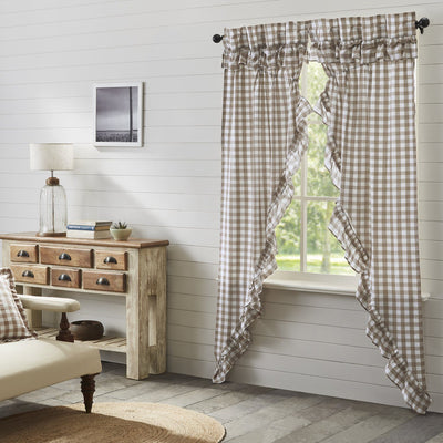 Annie Portabella Buffalo Check Ruffled Lined Long Prairie Curtains 84" - Primitive Star Quilt Shop