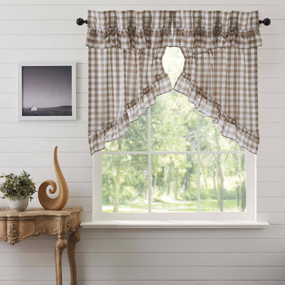 Annie Portabella Buffalo Check Ruffled Lined Prairie Swag Curtains - Primitive Star Quilt Shop