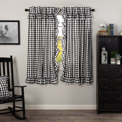 Annie Buffalo Check Black Ruffled Lined Short Panel Curtains 63" - Primitive Star Quilt Shop