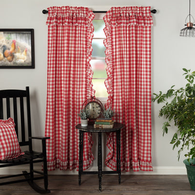 Annie Buffalo Check Red Ruffled Lined Panel Curtains 84" - Primitive Star Quilt Shop