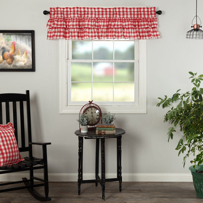 Annie Buffalo Red Check Ruffled Lined Valance 60" - Primitive Star Quilt Shop