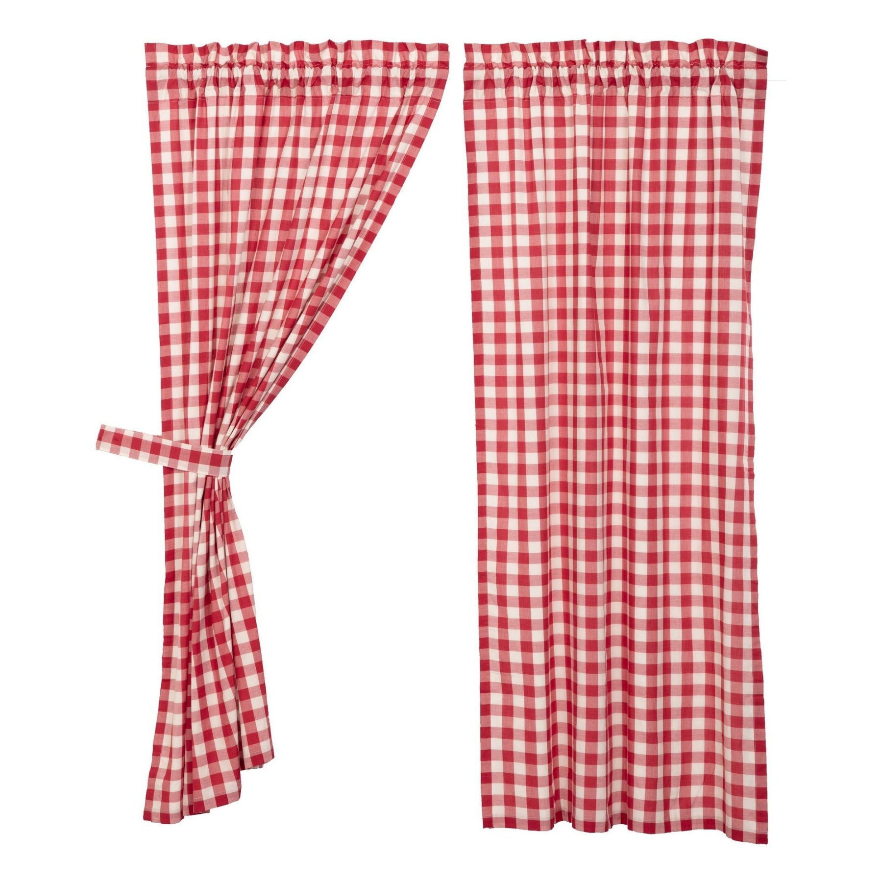 Annie Buffalo Check Red Lined Short Panel Curtains 63