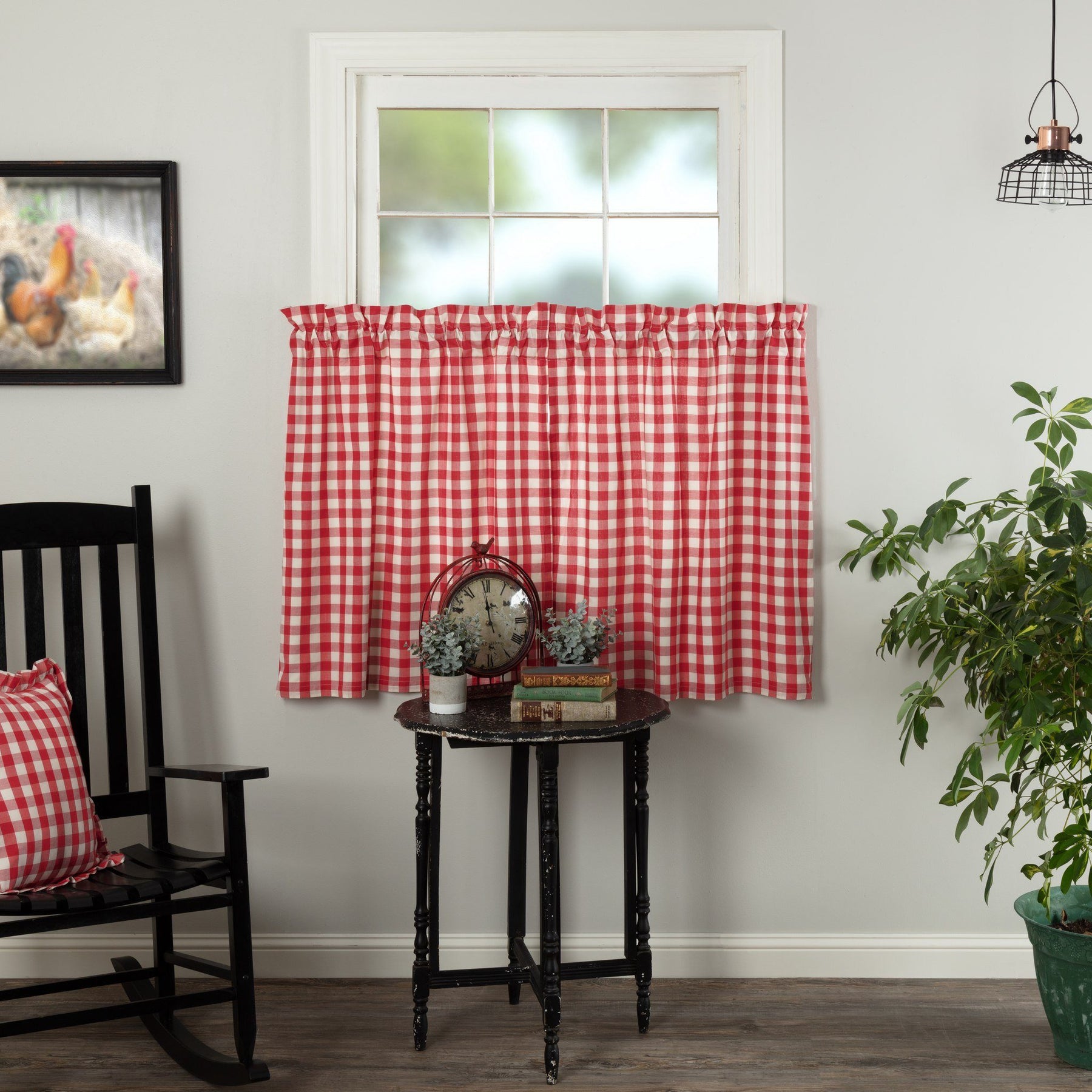 Annie Buffalo Check Red Lined Tier Curtains 36