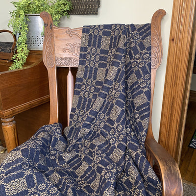 Autumn Frost Navy and Tan Woven Throw - Primitive Star Quilt Shop