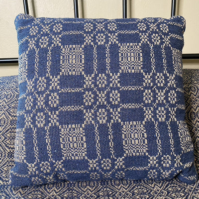 Autumn Frost Navy and Tan Woven Pillow 16" Filled - Primitive Star Quilt Shop