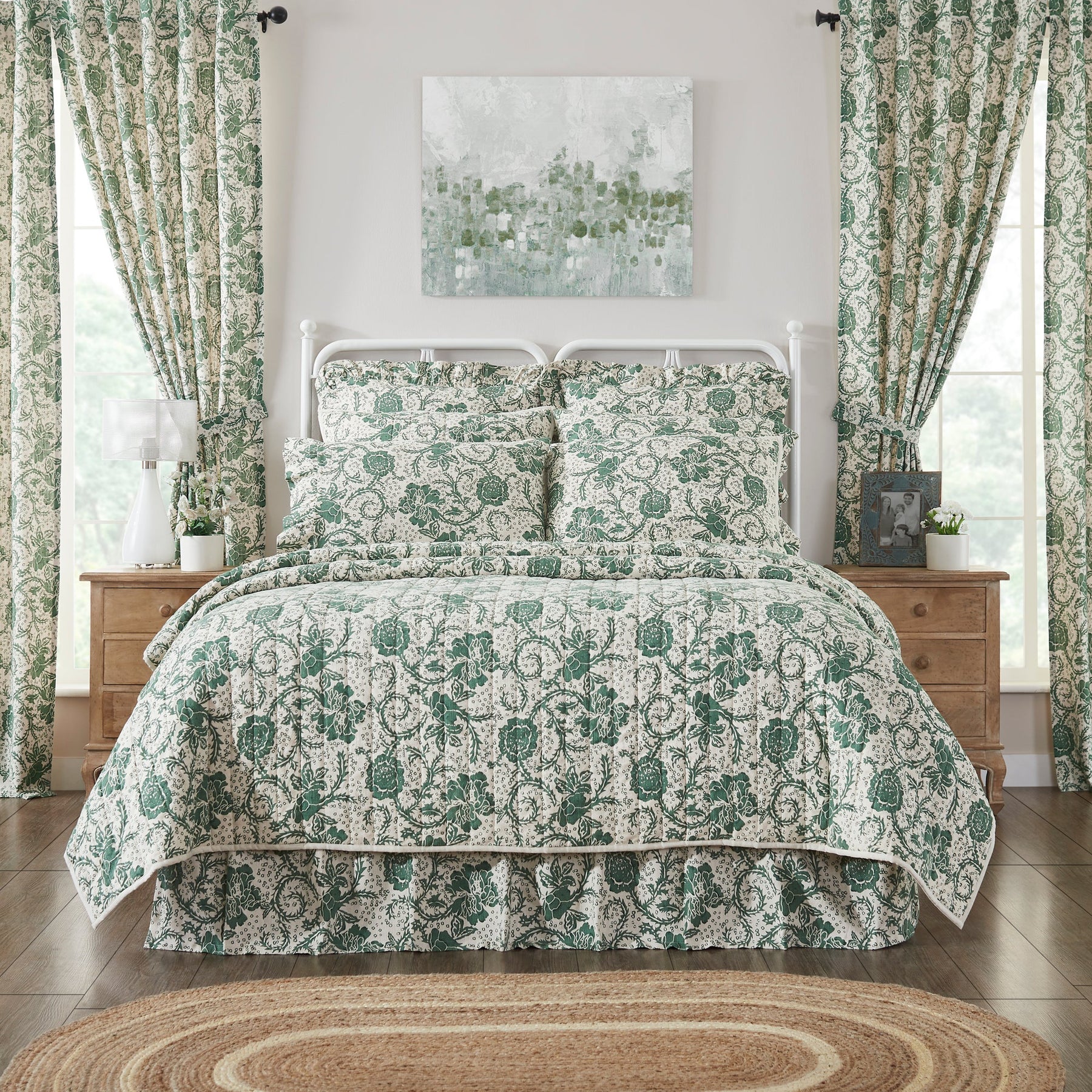 Dorset Green Floral Quilted Coverlet