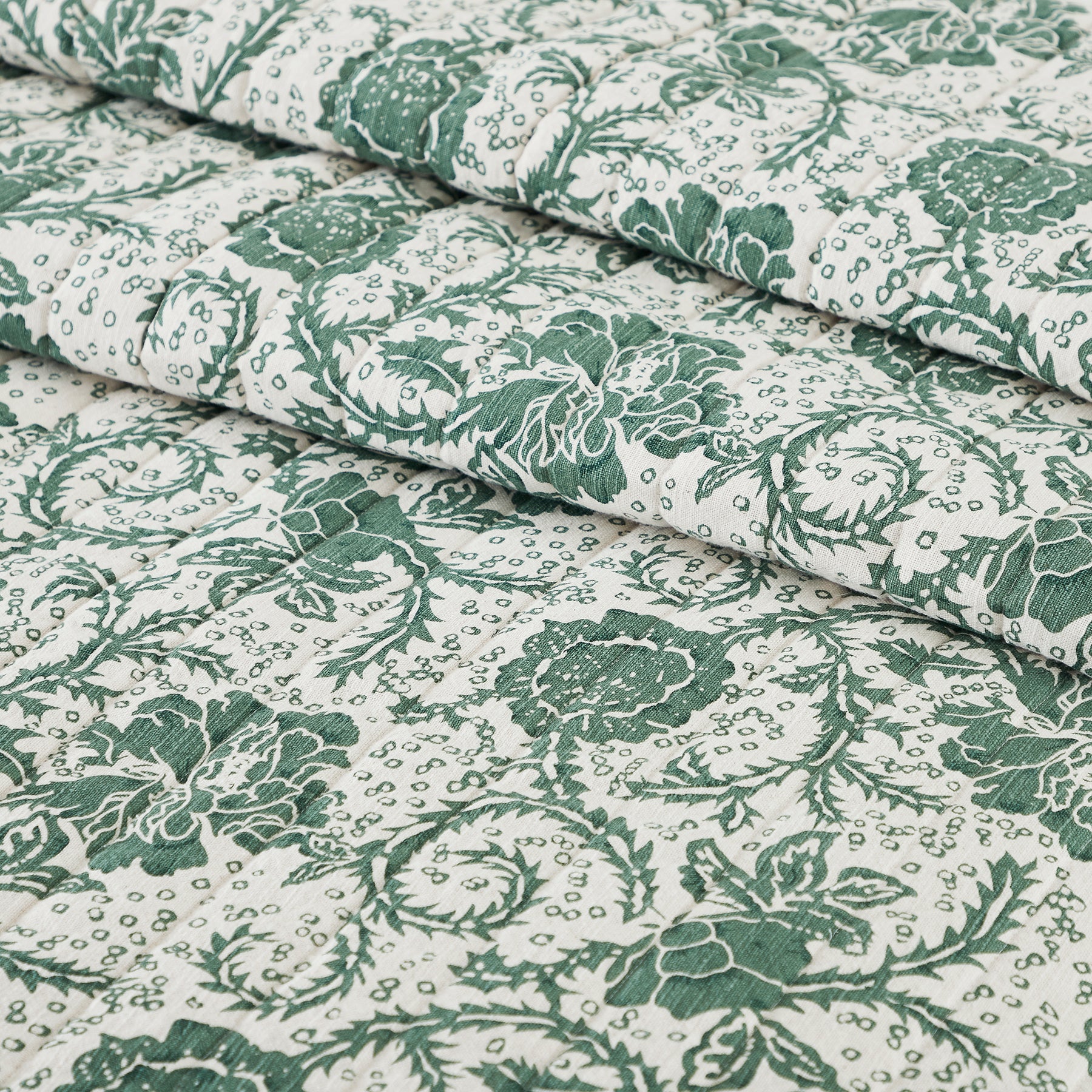 Dorset Green Floral Quilted Coverlet