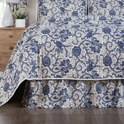 Dorset Navy Floral Bed Skirt - Primitive Star Quilt Shop