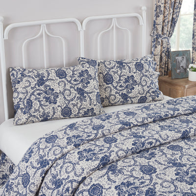 Dorset Navy Floral Ruffled Standard Pillow Case - Set of 2 - Primitive Star Quilt Shop