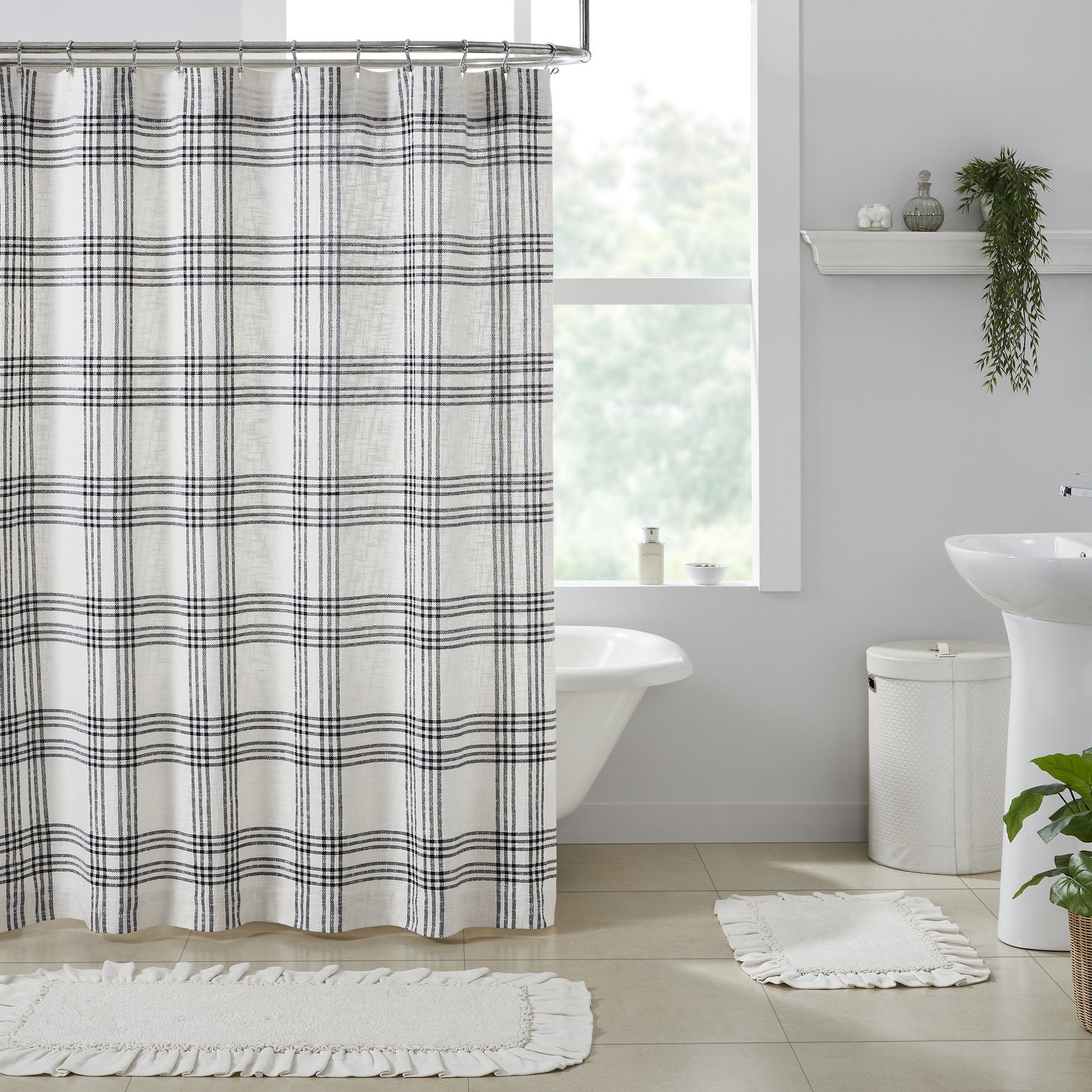 Black Plaid Lined Shower Curtain