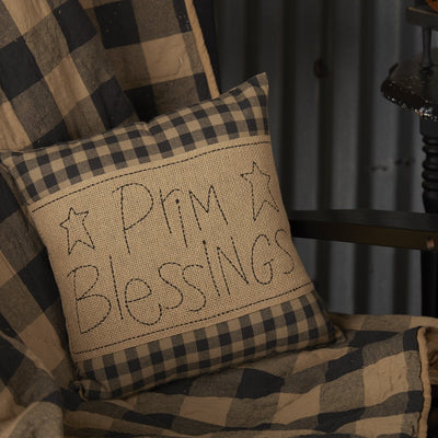 Black Check Prim Blessings Pillow 12" - Primitive Star Quilt Shop