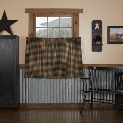 Black Check Scalloped Lined Tier Curtains 36" - Primitive Star Quilt Shop