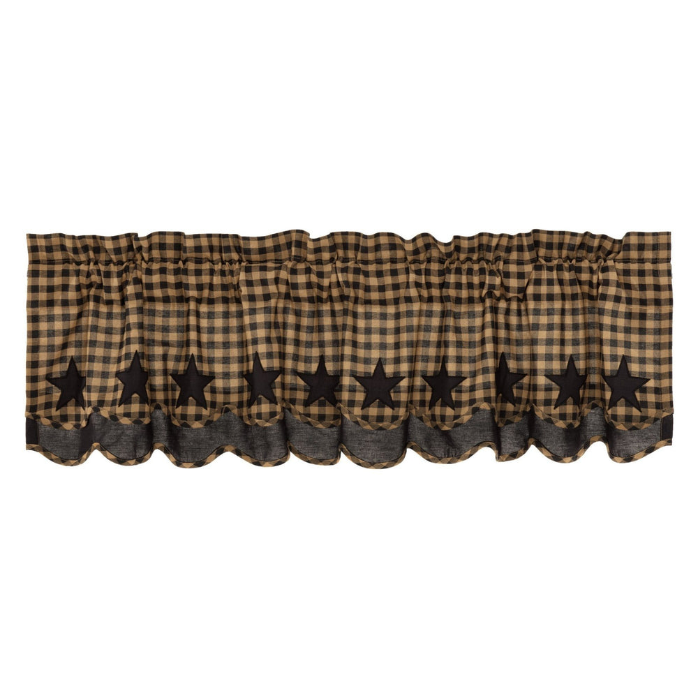 Primitive Farmhouse Black Star Burlap Window Curtain Panels - 84 Inch Length