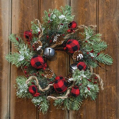 Buffalo Gingham Country Holiday Wreath 12" - Primitive Star Quilt Shop
