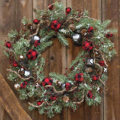 Buffalo Gingham Country Holiday Wreath 24" - Primitive Star Quilt Shop