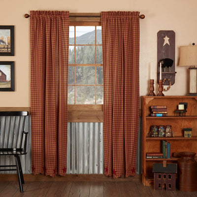 Burgundy Star Scalloped Lined Panel Curtains 84" - Primitive Star Quilt Shop