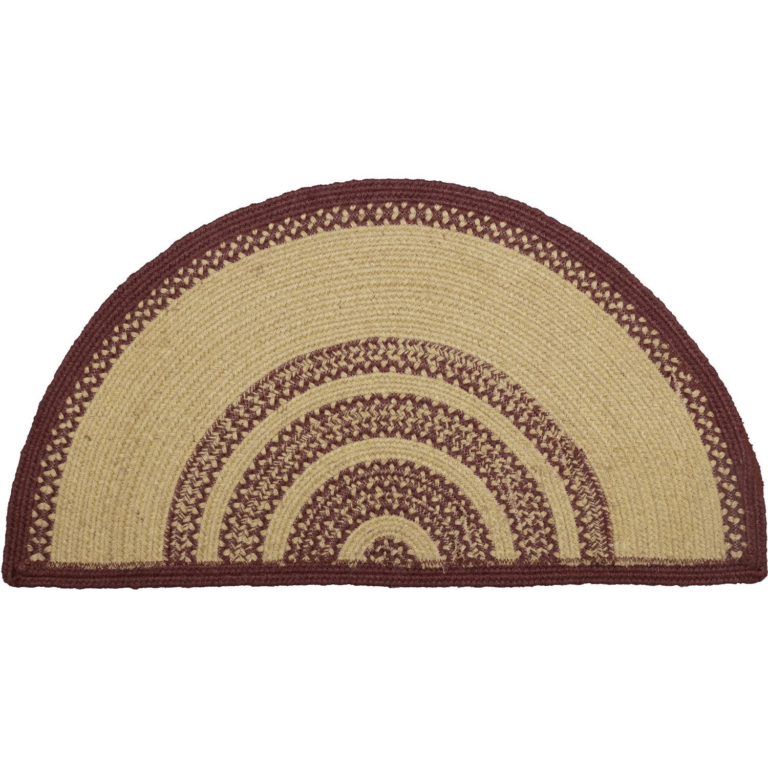 Burgundy and Tan Stencil Star Half Circle Braided Rug 16.5x33