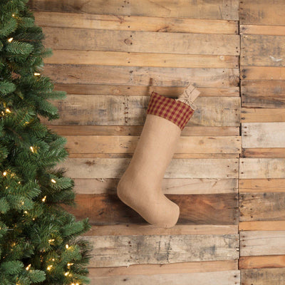 Burgundy Check Jute Stocking 12x20" - Primitive Star Quilt Shop