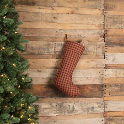 Burgundy Check Stocking 12x20" - Primitive Star Quilt Shop