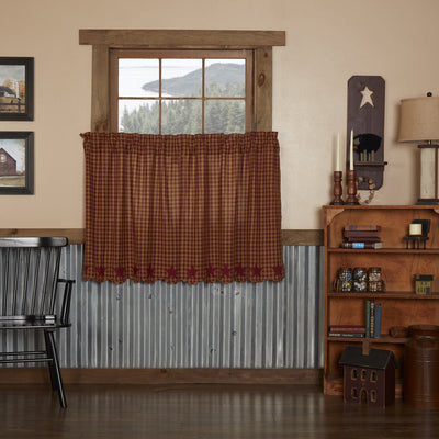 Burgundy Star Scalloped Lined Tier Curtains 36" - Primitive Star Quilt Shop