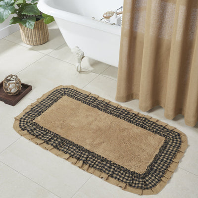 Burlap Natural with Black Check Bathmat 27x48" - Primitive Star Quilt Shop