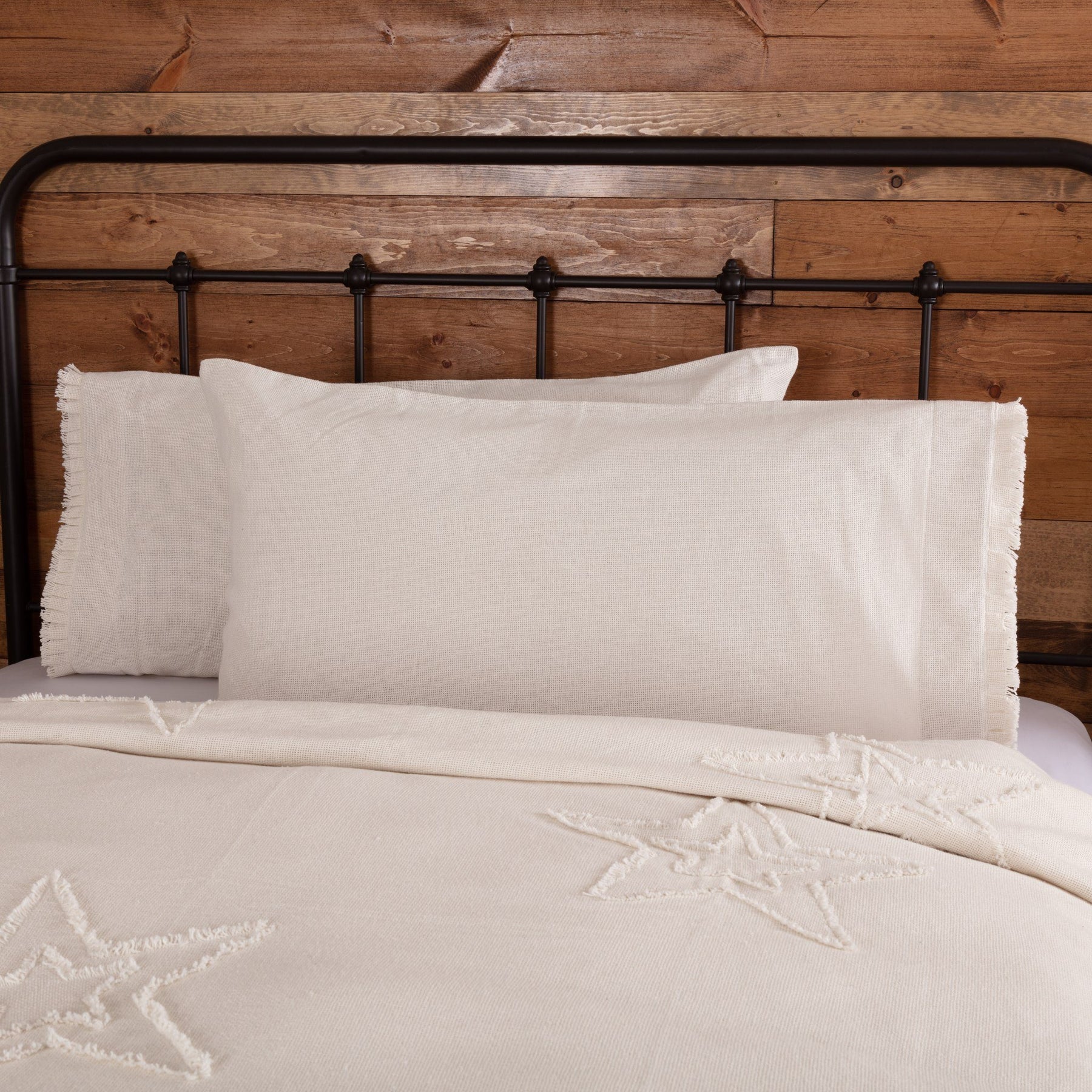Burlap Antique White Ruffled King Pillow Case Set of 2