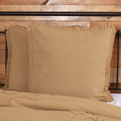 Burlap Natural Ruffled Euro Sham 26x26" - Primitive Star Quilt Shop