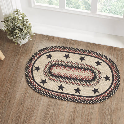 Colonial Star Oval Braided Rug 20x30" - with Pad - Primitive Star Quilt Shop