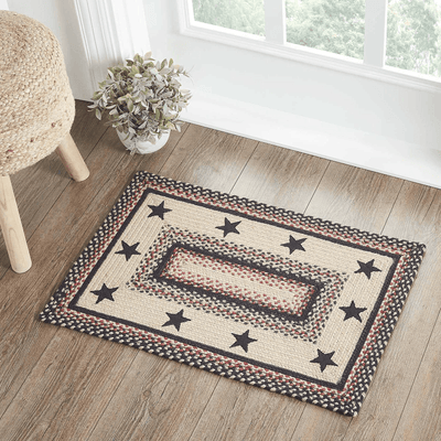 Colonial Star Rectangle Braided Rug 20x30" - with Pad - Primitive Star Quilt Shop