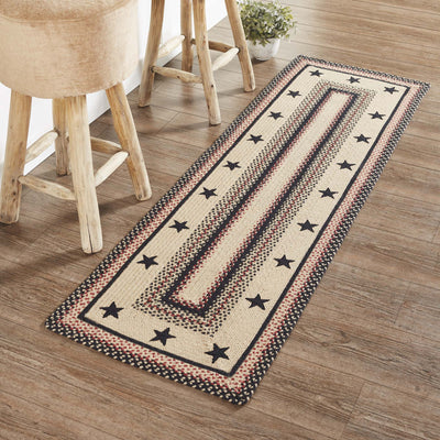 Colonial Star Rectangle Braided Rug 22x72" Runner - with Pad - Primitive Star Quilt Shop