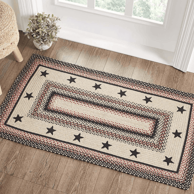 Colonial Star Rectangle Braided Rug 27x48" - with Pad - Primitive Star Quilt Shop