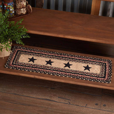 Colonial Star Rectangle Braided Stair Tread Latex Backed 8.5x27" - Primitive Star Quilt Shop