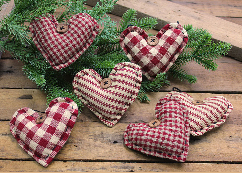 Fabric Heart Ornaments - Set of 6